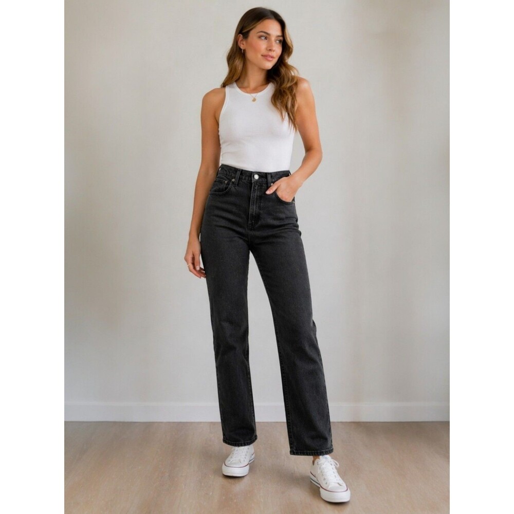 Abercrombie The 90s Straight Jeans Womens 29 Black Ultra High Rise Denim